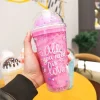 Double Wall Pink Plastic Tumbler With Straw
