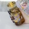 New 400ml kids plastic water bottle cute bear plastic water bottle with straw drinking water plastic bottle