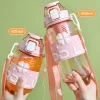Cute Flower Design 900 ml Double Function Drinking Sports Water Bottle with Straw Shoulder Strap