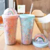 550ml Travel Mug With Straw Reusable Plastic Iced Tumbler Double-walled Ice Cold Drink Coffee Juice Tea Cup
