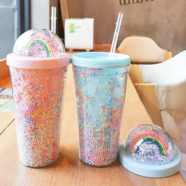 550ml Travel Mug With Straw Reusable Plastic Iced Tumbler Double-walled Ice Cold Drink Coffee Juice Tea Cup