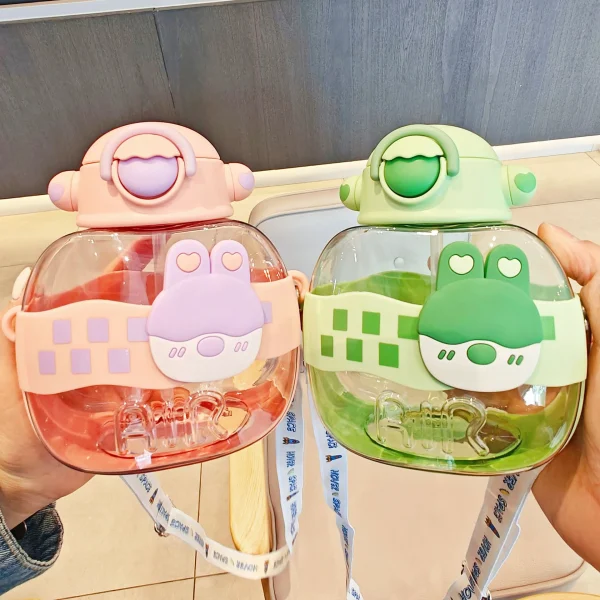 Customized Cute Cartoon Water Cup Large Capacity Portable Student And Children's Straw Cup Outdoor Plastic Cup