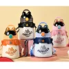New rabbit 600ml Children's thermos water bottle mug Food grade stainless steel straw cup baby strap