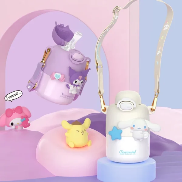 Children's thermos cup food grade cute straw water bottle stainless steel insulated tumbler