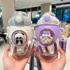 Cute kids water cup large capacity plastic water bottle with straw