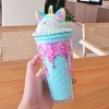Colored ice cream double wall plastic tumbler mug milk tea coffee juice cups with lids and straws