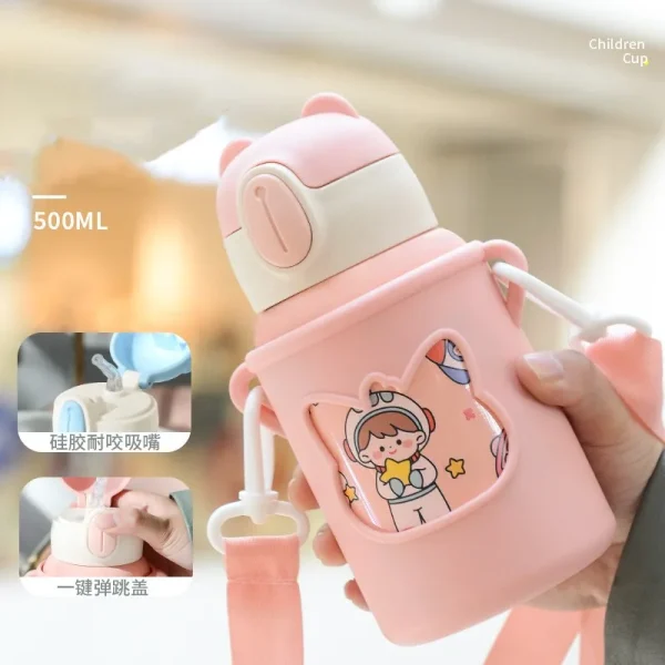 Stainless steel kids water bottle insulated water bottles with straw kids thermal insulation water bottle for school