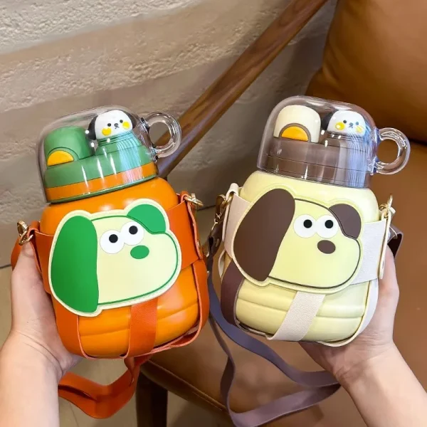 Thermal Insulated Stainless Steel Water Bottle Cartoon Cute Vacuum Large Capacity Water Bottle With Strap