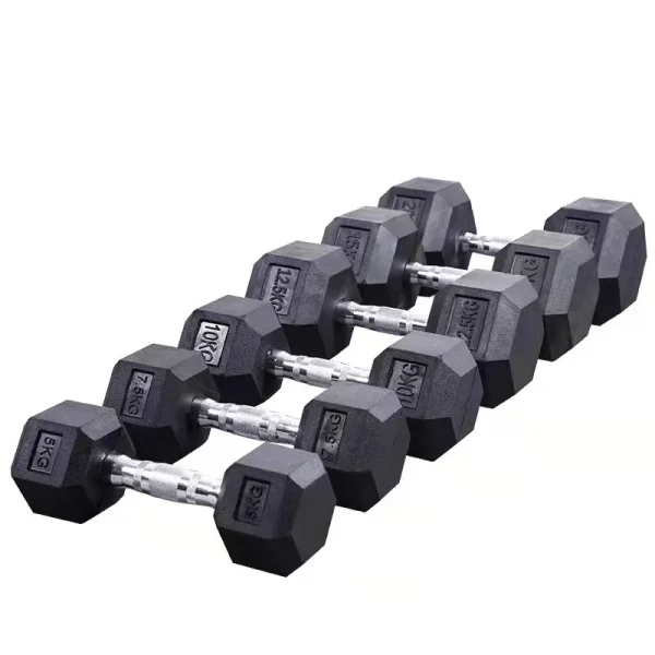 Factory Supplied Cheap Weights Training Hexagonal Rubber Coated Dumbells Hex Rubber Dumbbell