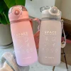 Sports portable plastic cup with bounce cover Space gradient frosted plastic water bottle