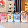 Kids 470ml Silicone Sleeve Outdoors Plastic Square Water Bottle Cartoon Children With Straw