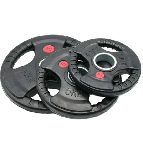 Gym Black Rubber Plate Coated Barbell With Weight Plates Set