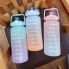 Plastic 64oz 2L Half Gallon Bottle Rainbow Color BPA-Free Gym Fitness Sports Water Bottles with Times Maker