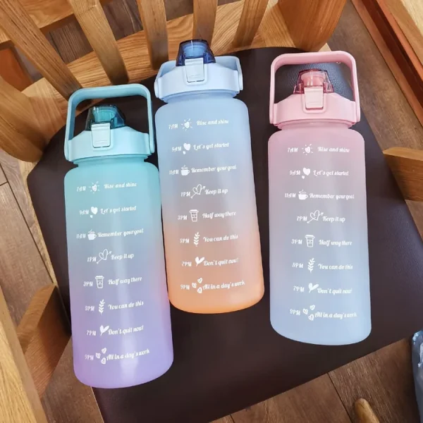 Plastic 64oz 2L Half Gallon Bottle Rainbow Color BPA-Free Gym Fitness Sports Water Bottles with Times Maker