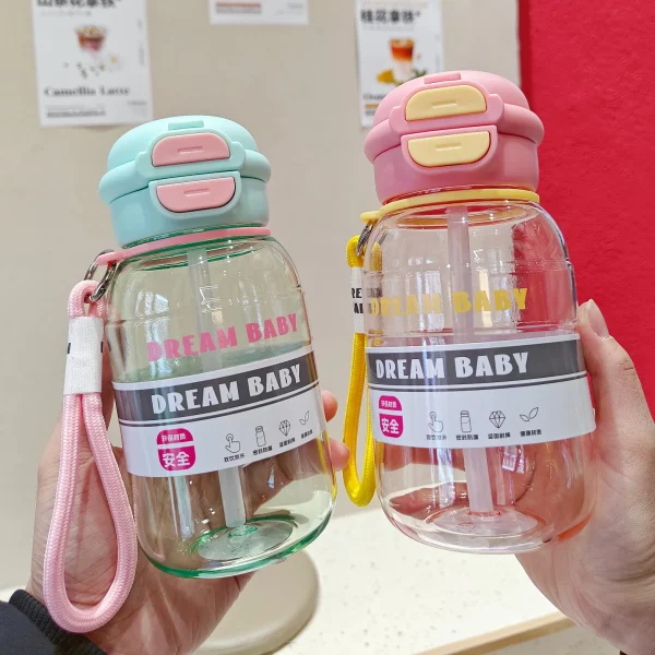 Double drink portable handheld summer water bottles Cup outdoor straw plastic water bottle