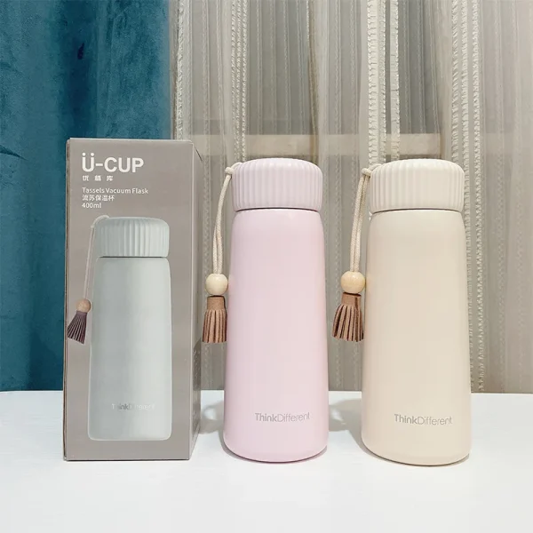 Custom 400ml leakproof stainless steel insulated thermos cup double wall vacuum sports water bottle with strap