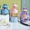 Cute Flower Design 900 ml Double Function Drinking Sports Water Bottle with Straw Shoulder Strap