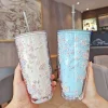 750ml bpa free juice drinking cup double wall reusable plastic tumbler cup with straw