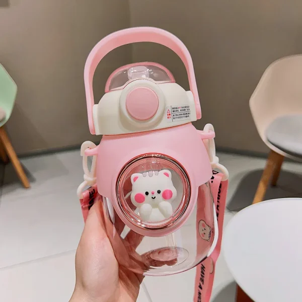 Cute kids water cup large capacity plastic water bottle with straw