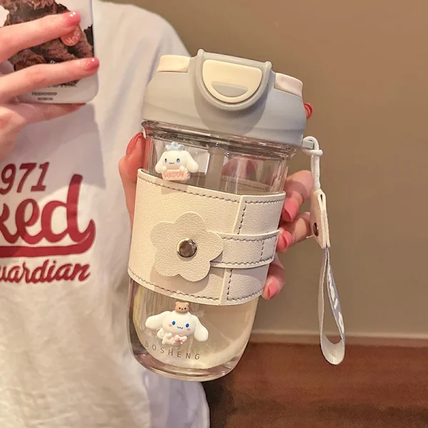 500ml portable rope plastic water bottle coffee milk juice cup with straw outdoor flower leather sleeve drinking cups