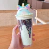 Colored ice cream double wall plastic tumbler mug milk tea coffee juice cups with lids and straws