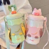 Cartoon stainless steel Thermos mug cute outdoor cup with straw