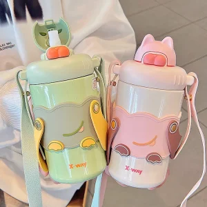 Cartoon stainless steel Thermos mug cute outdoor cup with straw