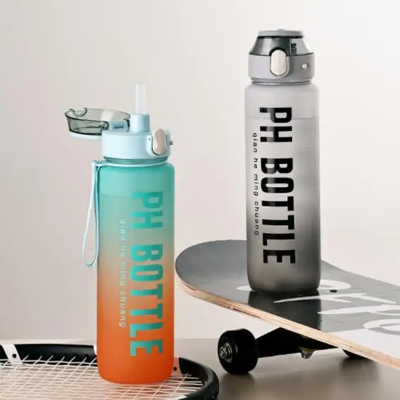 Custom Logo BPA Free 32oz Gym Drinking Gradient Color Plastic Water Bottle