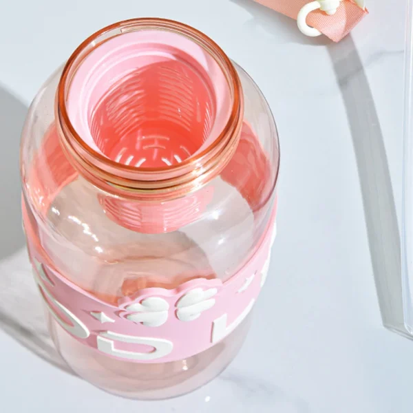 Cute Flower Design 900 ml Double Function Drinking Sports Water Bottle with Straw Shoulder Strap